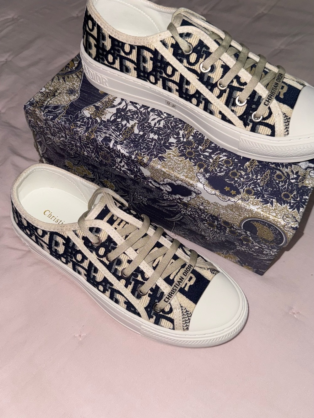 Navy & White Oblique Canvas Low-Top Sneakers